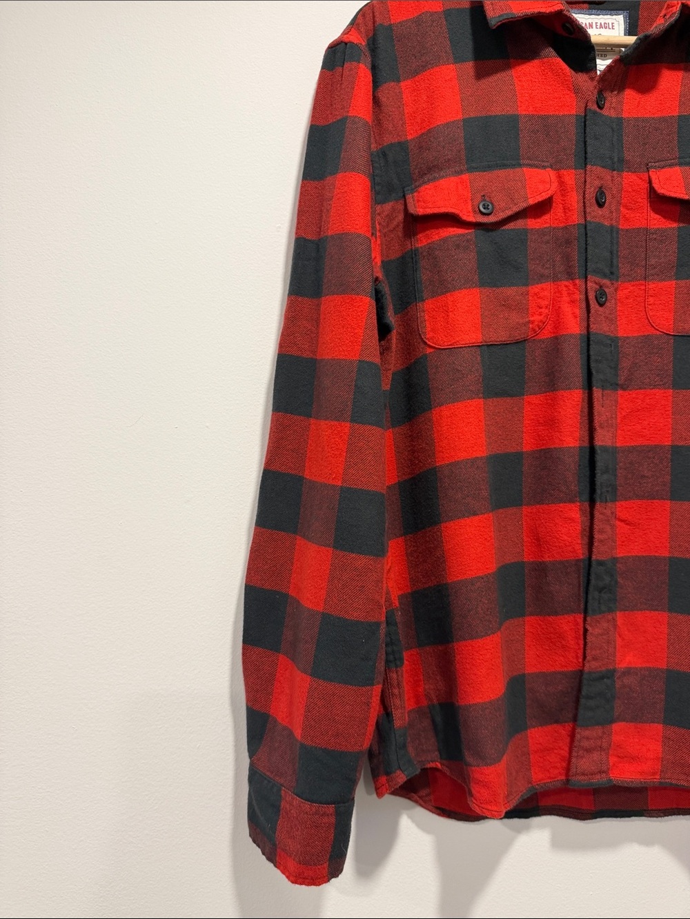 American Eagle Outfitters Red and Black Plaid Button-Up Shirt